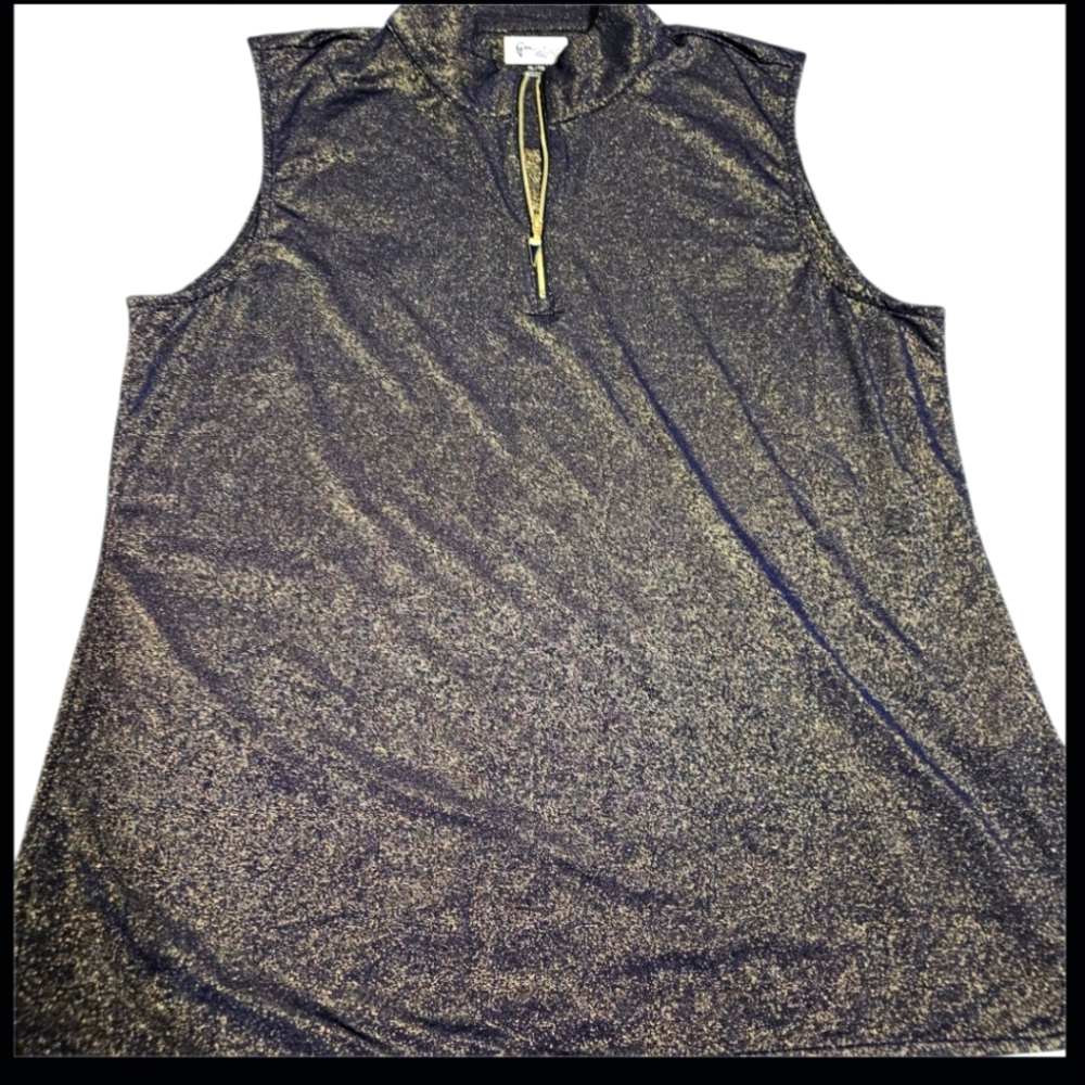 Greg Norman Navy Gold Sleeveless Zip-Up Top Size Xl
